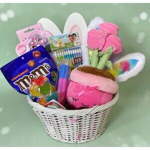 Kids Easter Basket Gift Set 8 Items with Russ Greenhouse Plush, Candy & Toys